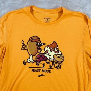 Brooks Mens Feast Mode Thanksgiving Orange Long Sleeve Running Workout Shirt M